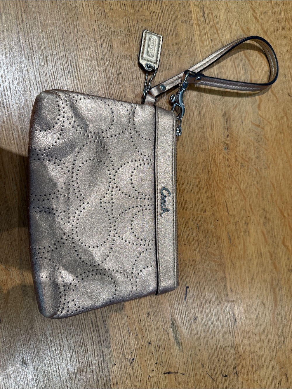 Coach Metallic Rose Gold Signature Wristlet
